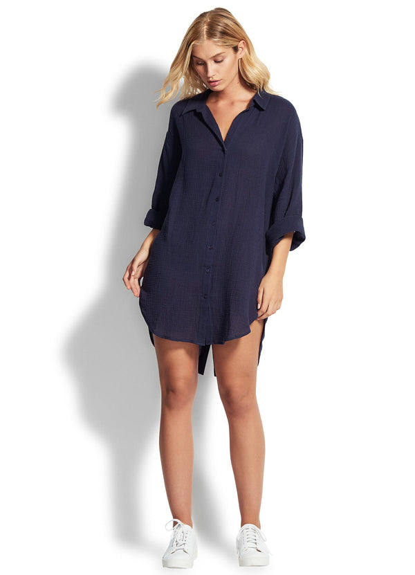 seafolly Wild Tropics Oversized Beach Cover Up - Indigo