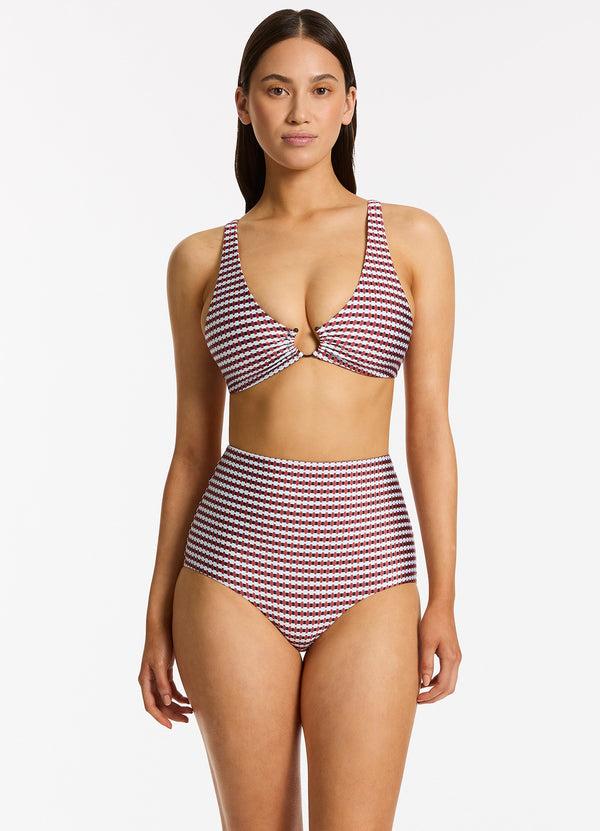 Seafolly Zarla Geo High Waist Boyleg Bikini Bottom - Ruby