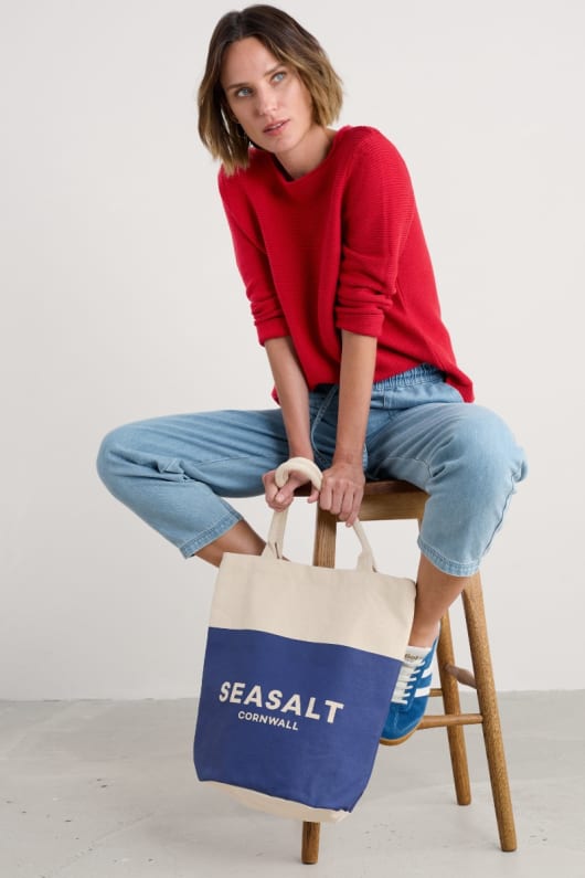 Seasalt Cornwall Canvas Navy Blue Seasalt Logo Tote Bag