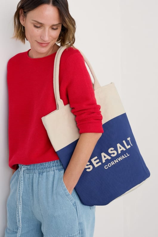 seasalt cornwall Canvas Navy Blue Seasalt Logo Tote Bag