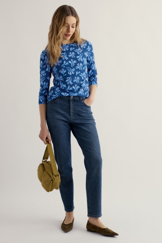 Seasalt Cornwall Easel 3/4 Sleeve Top In GOTS-Certified Organic Cotton Jersey