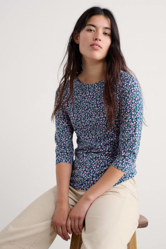 seasalt cornwall Easel 3/4 Sleeve Top in GOTS-Certified Organic Cotton Jersey