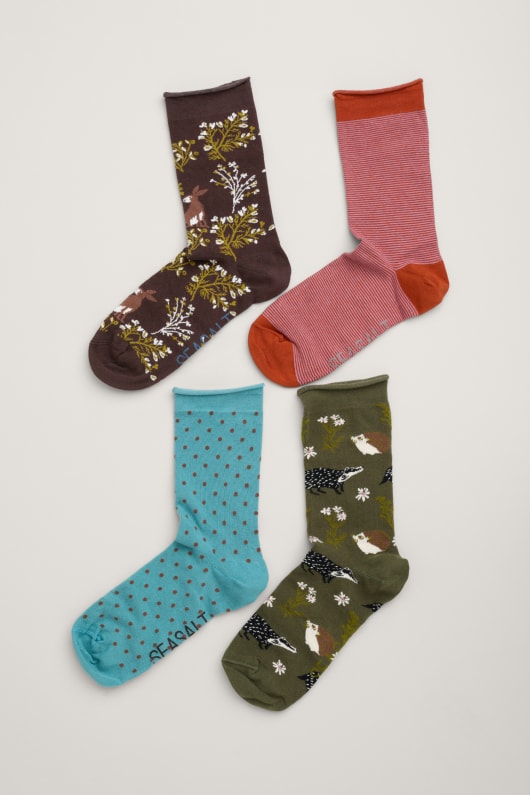 Seasalt Cornwall Gift Box Of 4 Wildlife Pattern Women's Sailor Socks