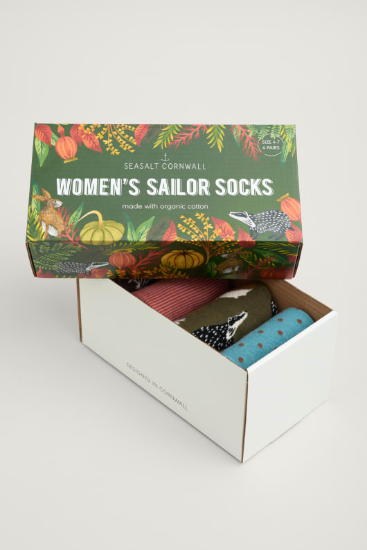 seasalt cornwall Gift Box of 4 Wildlife Pattern Women's Sailor Socks