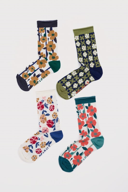 Seasalt Cornwall Gift Box Of 4 Women's Floral Arty Socks