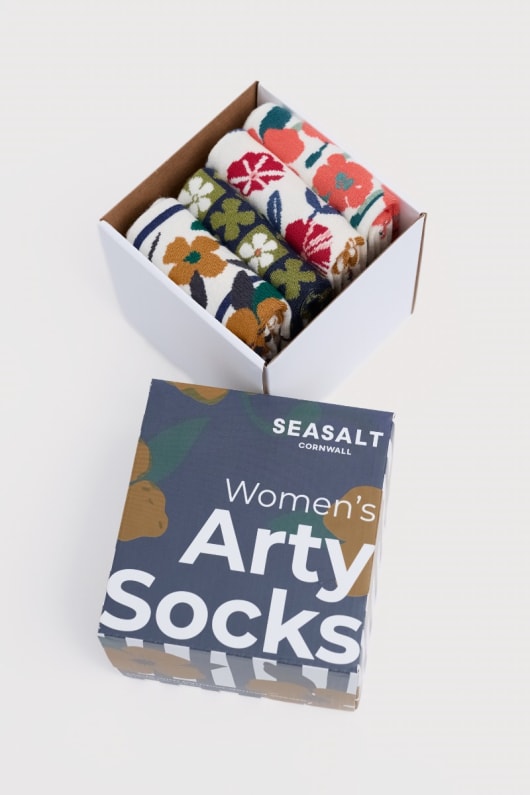 seasalt cornwall Gift Box of 4 Women's Floral Arty Socks