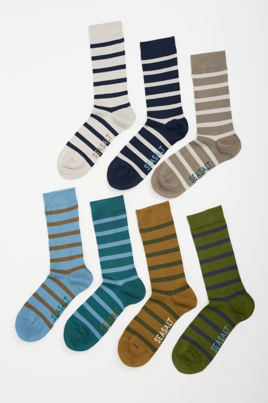 Seasalt Cornwall Gift Box Of 7 Men's Striped Sailor Socks