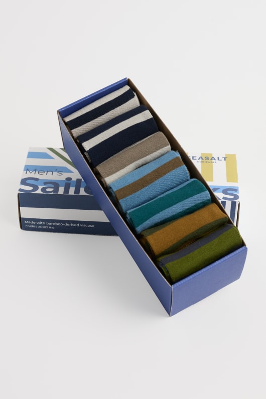 seasalt cornwall Gift Box of 7 Men's Striped Sailor Socks