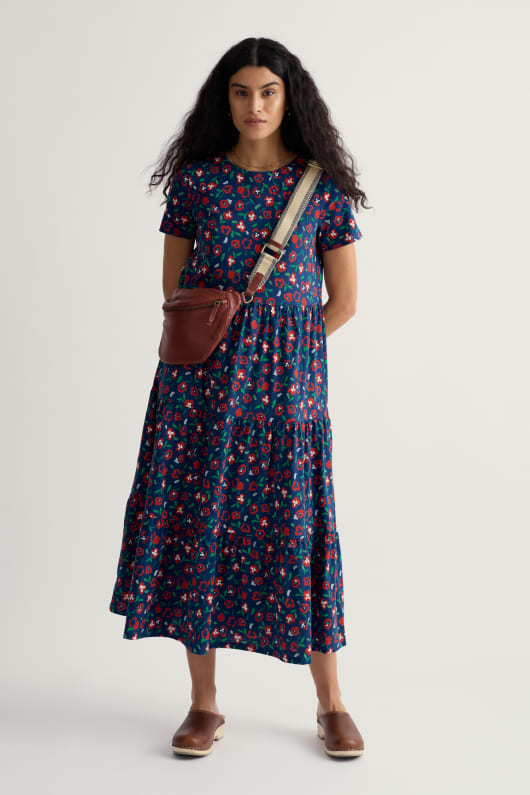 Seasalt Cornwall Line Strokes Short Sleeve Dress In GOTS-Certified Organic Cotton Jersey