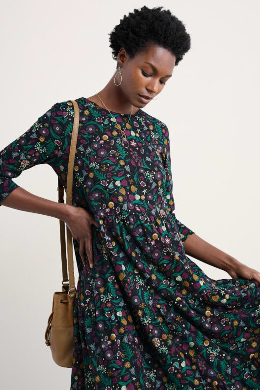 Seasalt Cornwall Line Strokes Tiered Dress In GOTS-Certified Organic Cotton Jersey