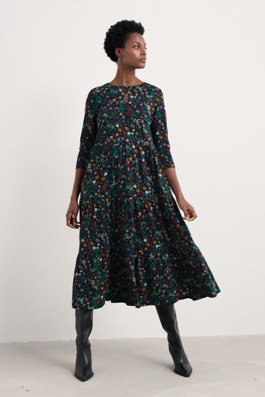 seasalt cornwall Line Strokes Tiered Dress in GOTS-Certified Organic Cotton Jersey