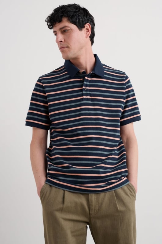 seasalt cornwall Men's Balefire Striped Polo in Organic Cotton