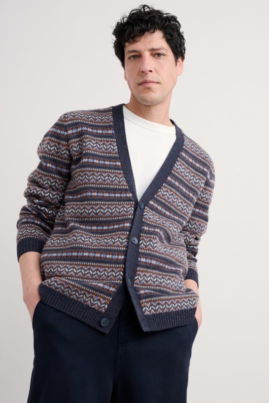 Seasalt Cornwall Men's Petherwin Fair Isle Cardigan With Lambswool