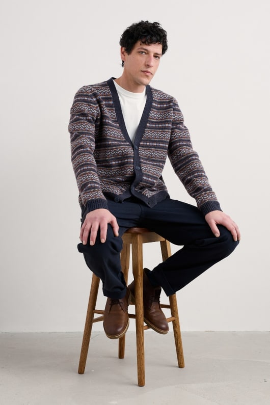 seasalt cornwall Men's Petherwin Fair Isle Cardigan With Lambswool