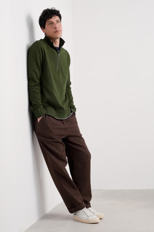 Seasalt Cornwall Men's Wood Moss Quarter Zip Sweatshirt