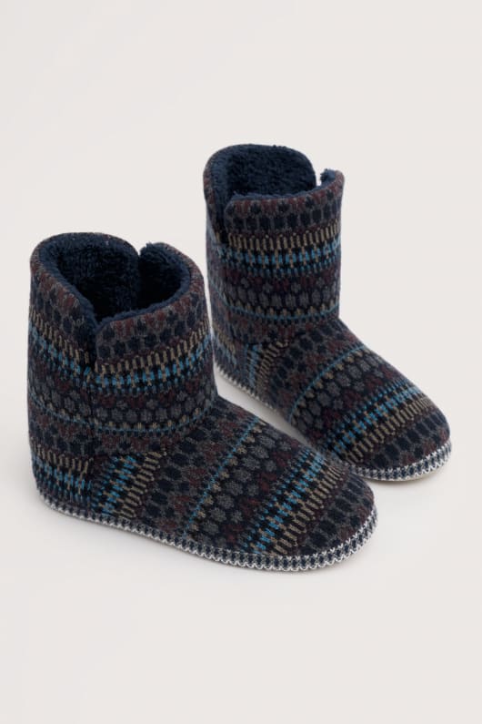 Seasalt Cornwall Northaway Men's Fair Isle Fleece Lined Slipper Boots