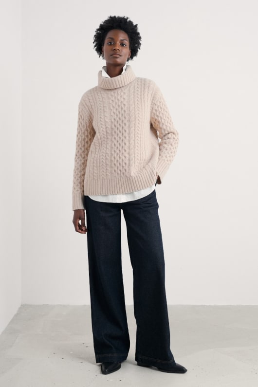 Seasalt Cornwall Pine Forest Cable Knit Merino Jumper