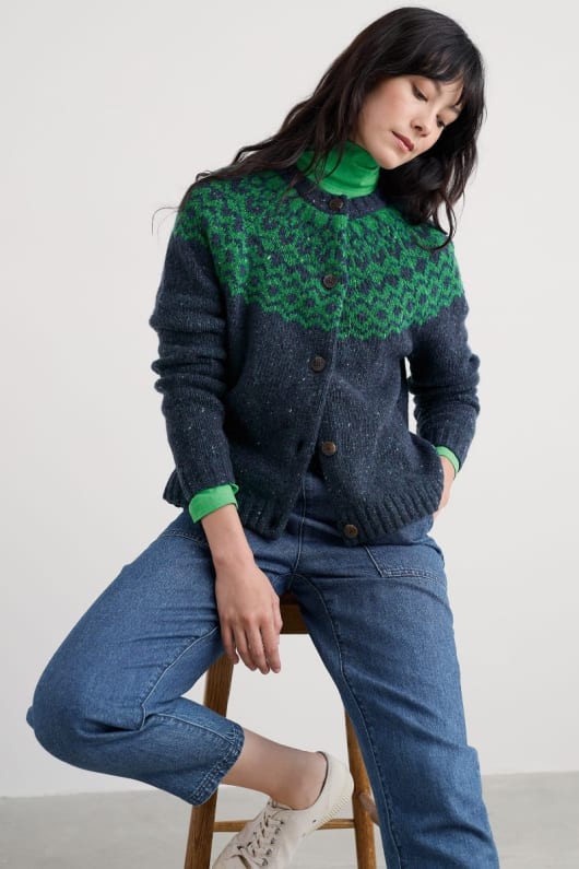 seasalt cornwall Port Kinnis Fair Isle Cardigan With Merino