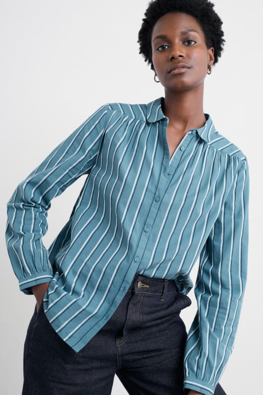 seasalt cornwall Spiral Flight Striped Shirt in GOTS-Certified Organic Cotton