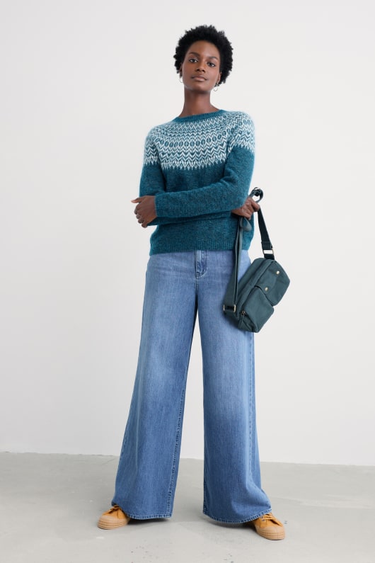 Seasalt Cornwall Spruce Frost Mohair-Blend Fair Isle Jumper