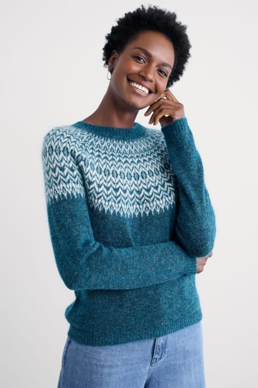 seasalt cornwall Spruce Frost Mohair-Blend Fair Isle Jumper