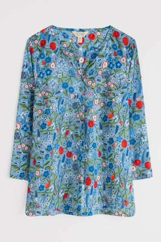 Seasalt Cornwall Watercolour Sketch 3/4 Sleeve Top In GOTS-Certified Organic Cotton