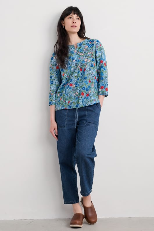 Seasalt Cornwall Watercolour Sketch 3/4 Sleeve Top In GOTS-Certified Organic Cotton