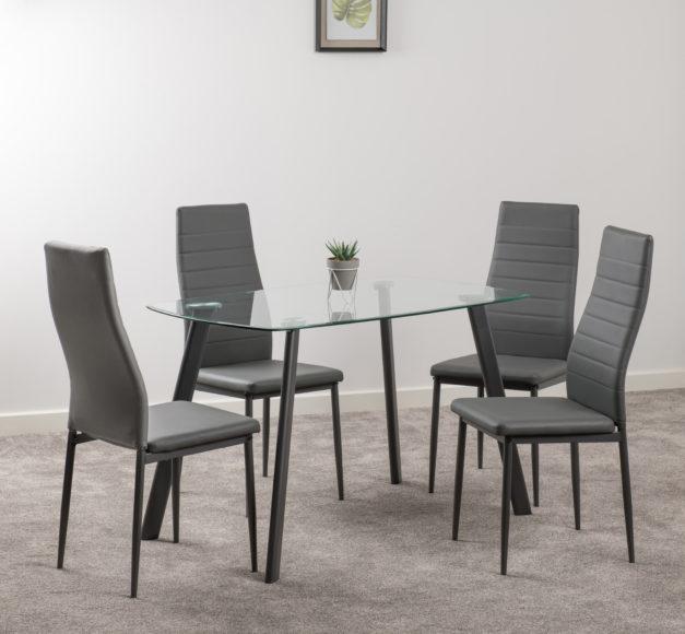 Seconique Abbey Dining Set Clear Glass/Grey/Grey Faux Leather