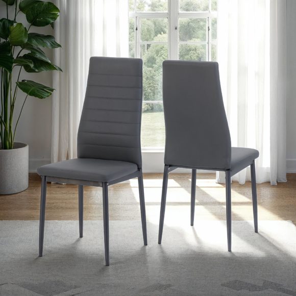 Seconique Abbey Dining Set Clear Glass/Grey/Grey Faux Leather