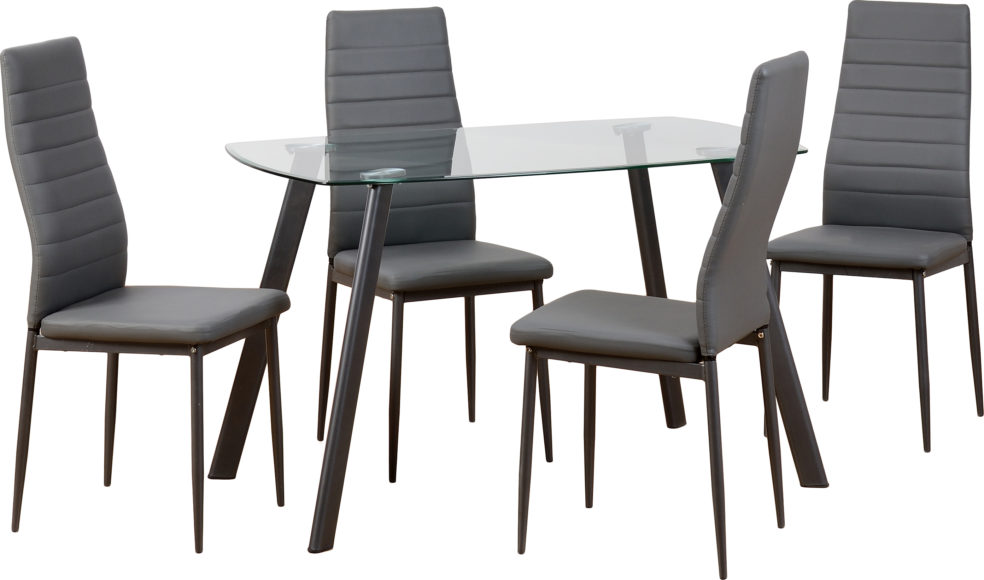 Seconique Abbey Dining Set Clear Glass/Grey/Grey Faux Leather