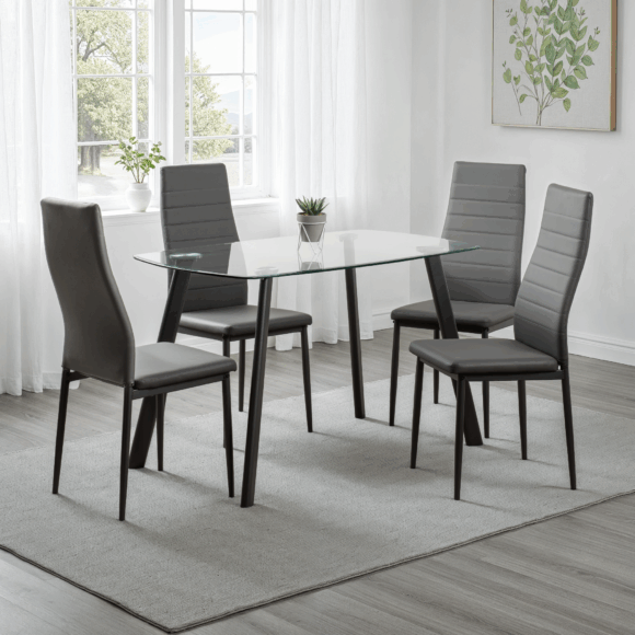seconique Abbey Dining Set Clear Glass/Grey/Grey Faux Leather