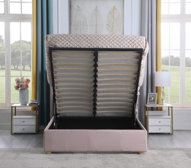 Seconique Amelia Plus 4'6" Storage Bed Pink Velvet Fabric