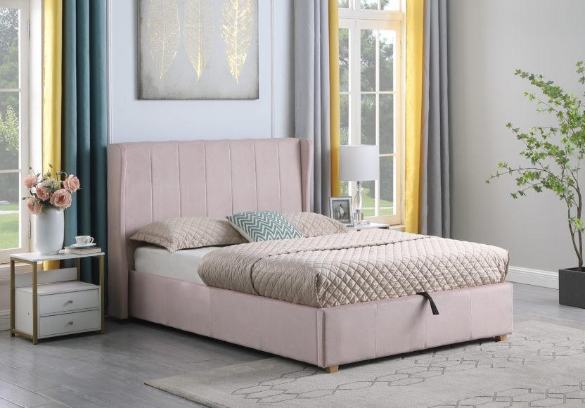 Seconique Amelia Plus 4'6" Storage Bed Pink Velvet Fabric