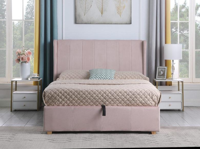Seconique Amelia Plus 4'6" Storage Bed Pink Velvet Fabric
