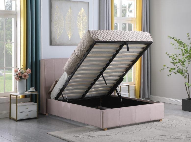 seconique Amelia Plus 4'6" Storage Bed Pink Velvet Fabric