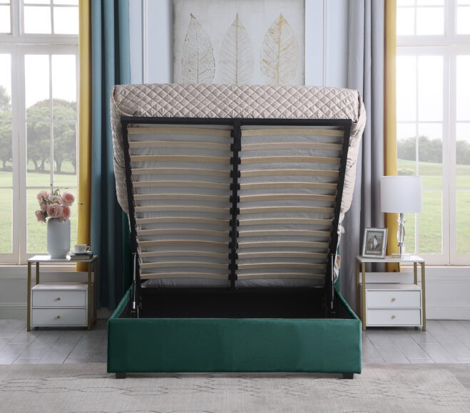 Seconique Amelia Plus 5' Storage Bed Green Velvet Fabric