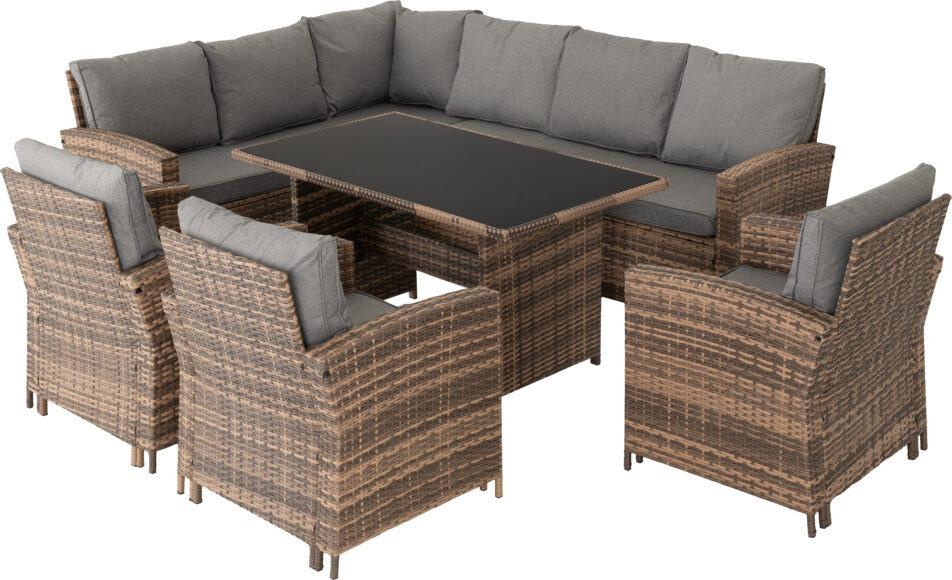 Seconique Aspen Corner Garden Furniture Set Brown Rattan/Grey Fabric
