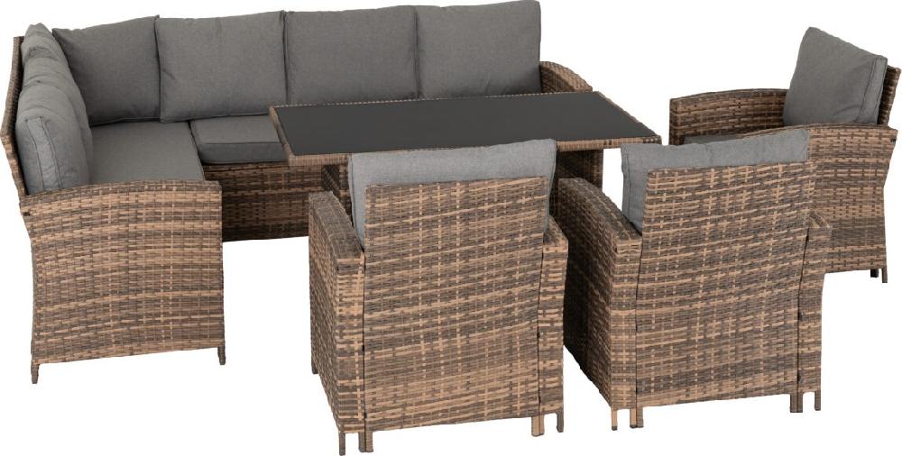Seconique Aspen Corner Garden Furniture Set Brown Rattan/Grey Fabric