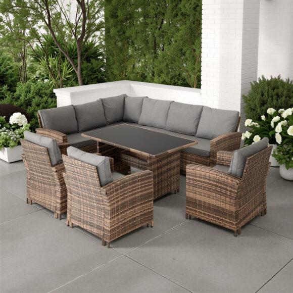 seconique Aspen Corner Garden Furniture Set Brown Rattan/Grey Fabric
