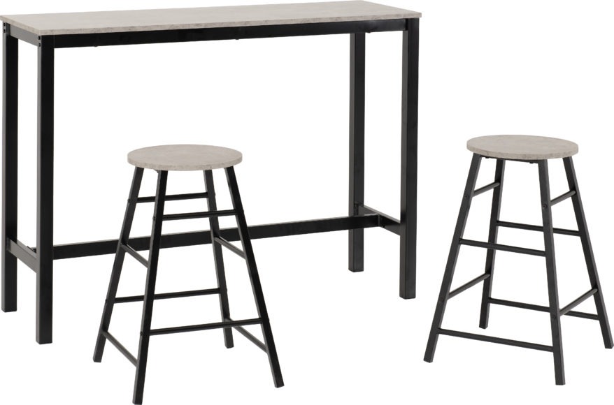 Seconique Athens Breakfast Bar Set Concrete Effect/Black