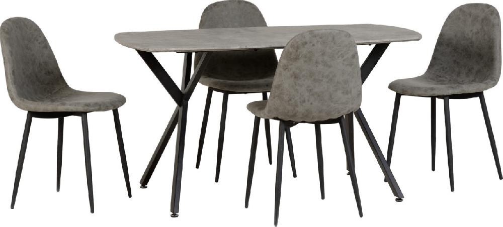 seconique Athens Rectangular Dining Set Concrete Effect/Black/Grey Faux Leather