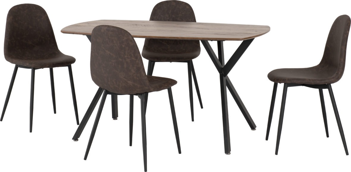 Seconique Athens Rectangular Dining Set Medium Oak Effect/Black/Brown Faux Leather