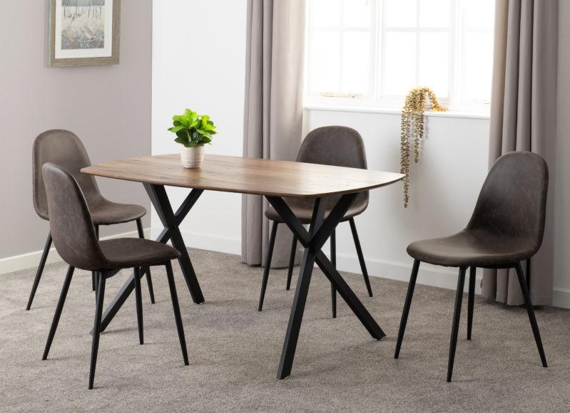 seconique Athens Rectangular Dining Set Medium Oak Effect/Black/Brown Faux Leather