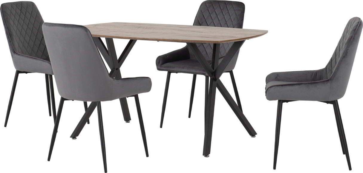 Seconique Athens Rectangular Dining Set With Avery Chairs Medium Oak Effect/Black/Grey Velvet