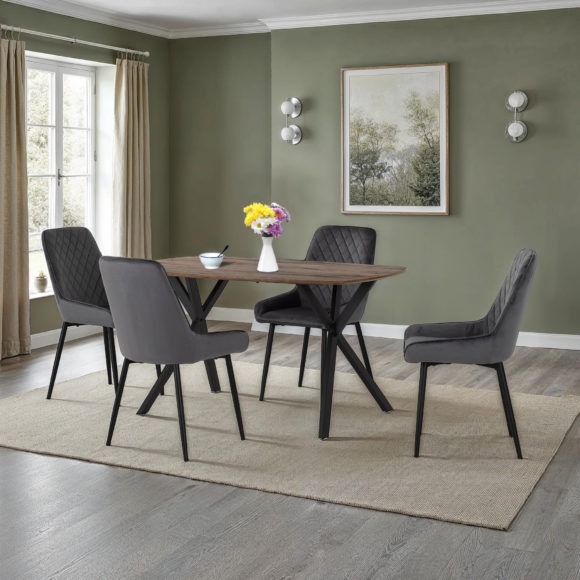 seconique Athens Rectangular Dining Set with Avery Chairs Medium Oak Effect/Black/Grey Velvet