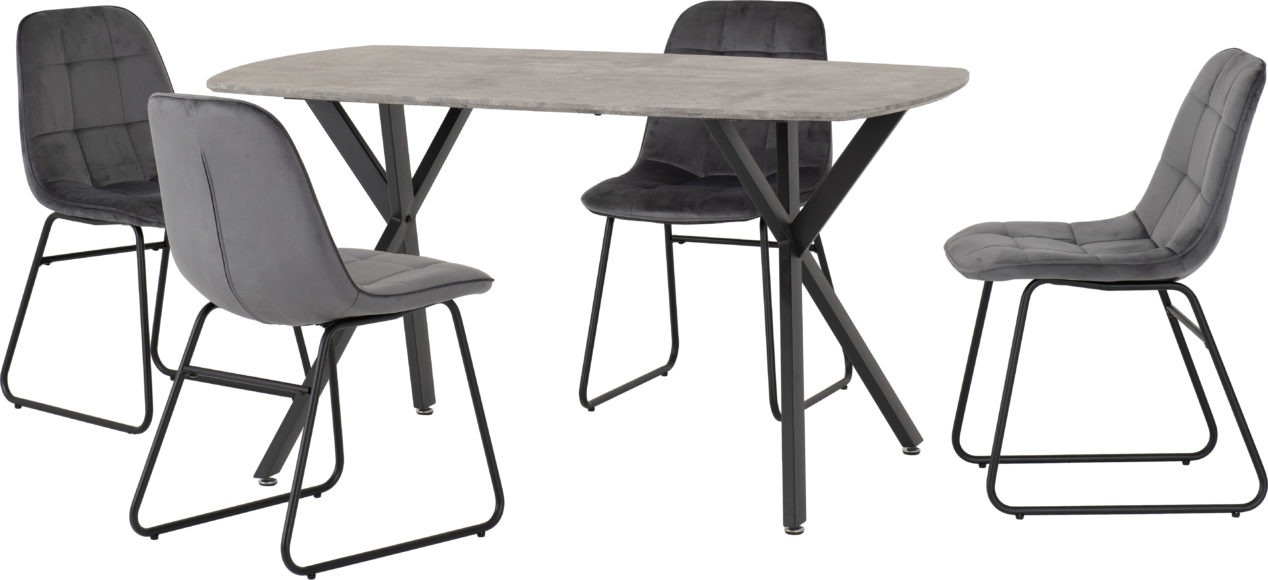 Seconique Athens Rectangular Dining Set With Lukas Chairs Concrete Effect/Black/Grey Velvet