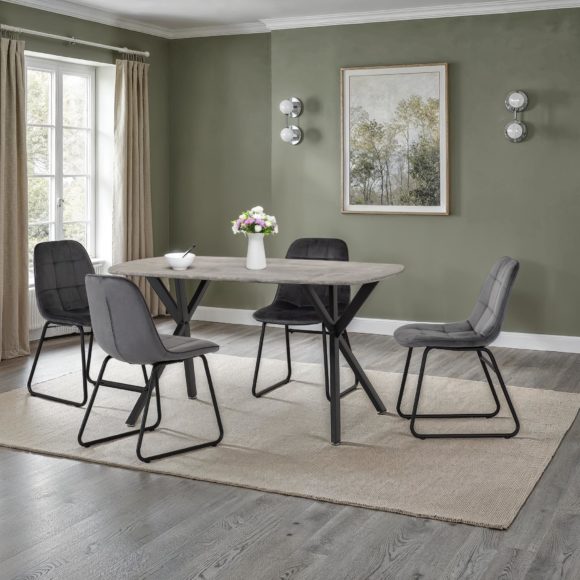 seconique Athens Rectangular Dining Set with Lukas Chairs Concrete Effect/Black/Grey Velvet