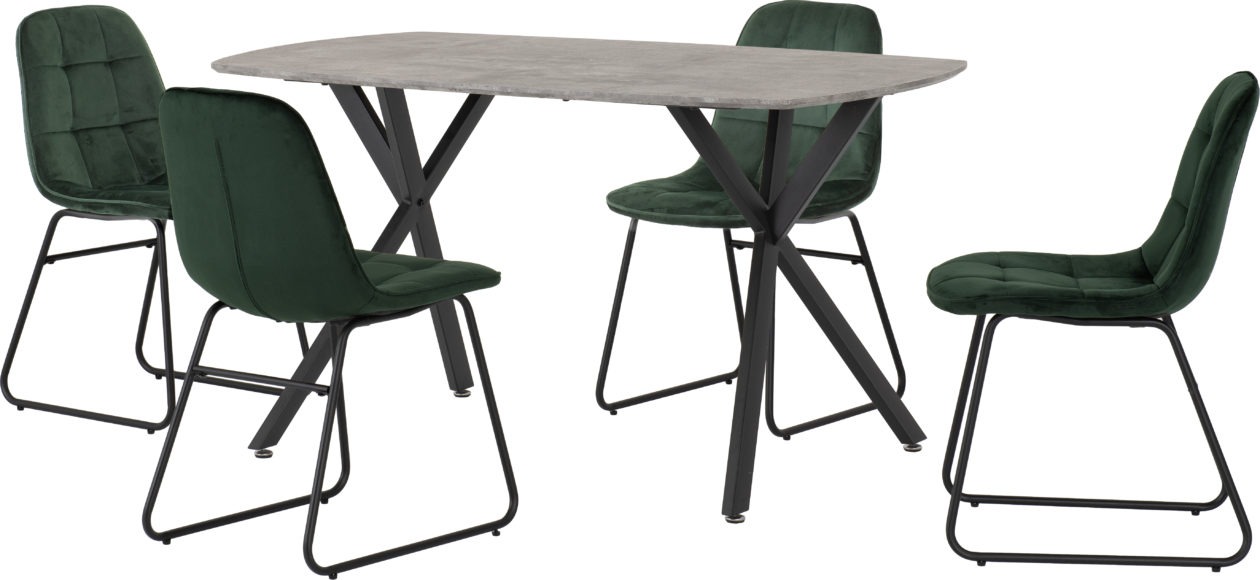 Seconique Athens Rectangular Dining Set With Lukas Chairs Concrete Effect/Black/Emerald Green Velvet