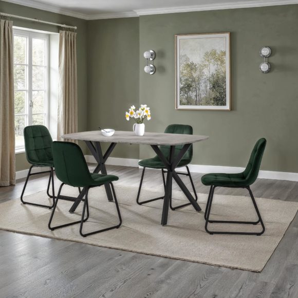 seconique Athens Rectangular Dining Set with Lukas Chairs Concrete Effect/Black/Emerald Green Velvet