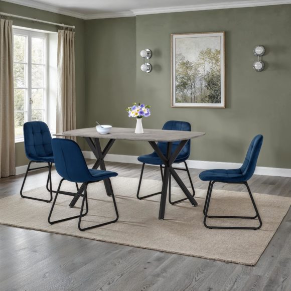 seconique Athens Rectangular Dining Set with Lukas Chairs Concrete Effect/Black/Sapphire Blue Velvet